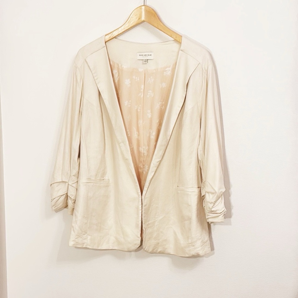 SKIES ARE BLUE Open Blazer Ruched Sleeves, Front Pockets, Lined Size 2X - Picture 2 of 6